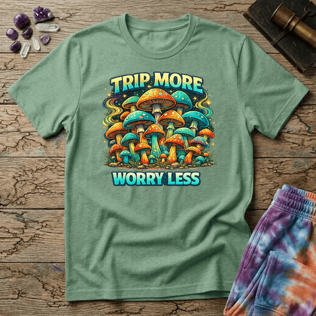 Printify T-Shirt Trip More Worry Less Mushroom T-Shirt Mushroom Magic Mushroom T-Shirt