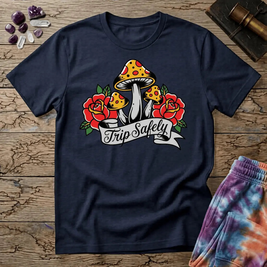 Printify T-Shirt Trip Safely Mushroom T-Shirt Mushroom Magic Mushroom T-Shirt