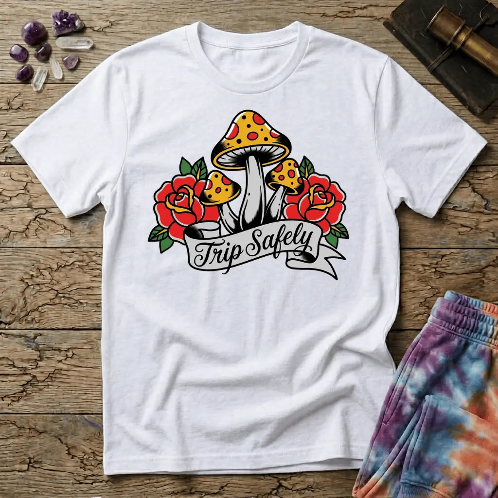 Printify T-Shirt Trip Safely Mushroom T-Shirt Mushroom Magic Mushroom T-Shirt