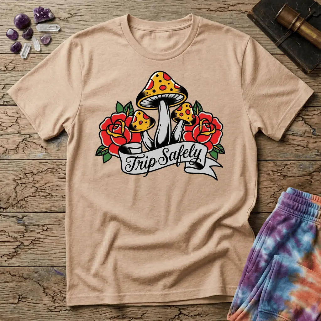 Printify T-Shirt Trip Safely Mushroom T-Shirt Mushroom Magic Mushroom T-Shirt