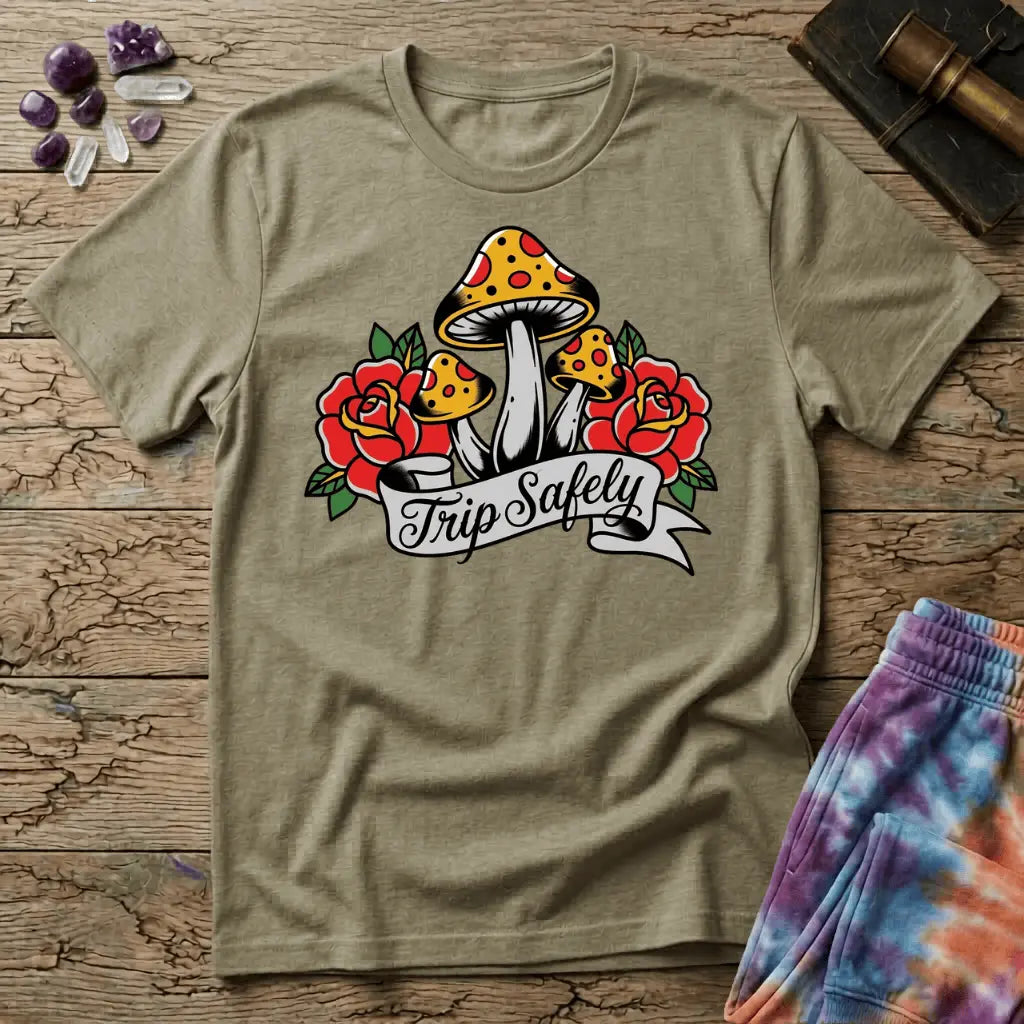 Printify T-Shirt Trip Safely Mushroom T-Shirt Mushroom Magic Mushroom T-Shirt
