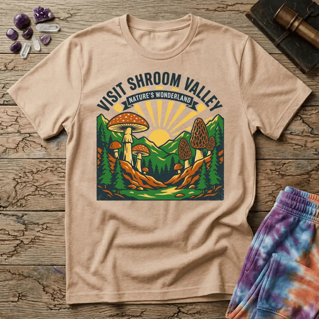 Printify T-Shirt Visit Shroom Valley T-Shirt Mushroom Magic Mushroom T-Shirt