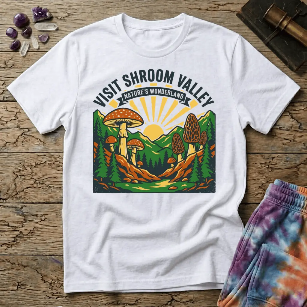 Printify T-Shirt Visit Shroom Valley T-Shirt Mushroom Magic Mushroom T-Shirt