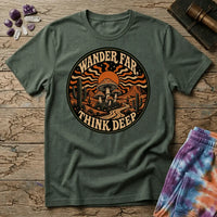 Printify T-Shirt Wander Far Think Deep Mushroom T-Shirt Mushroom Magic Mushroom T-Shirt