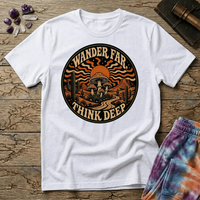 Printify T-Shirt Wander Far Think Deep Mushroom T-Shirt Mushroom Magic Mushroom T-Shirt