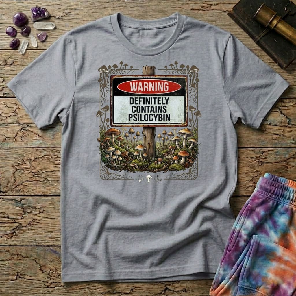 Printify T-Shirt Warning Definitely Contains Psilocybin Mushroom T-Shirt Mushroom Magic Mushroom T-Shirt