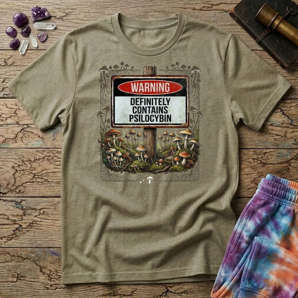 Printify T-Shirt Warning Definitely Contains Psilocybin Mushroom T-Shirt Mushroom Magic Mushroom T-Shirt