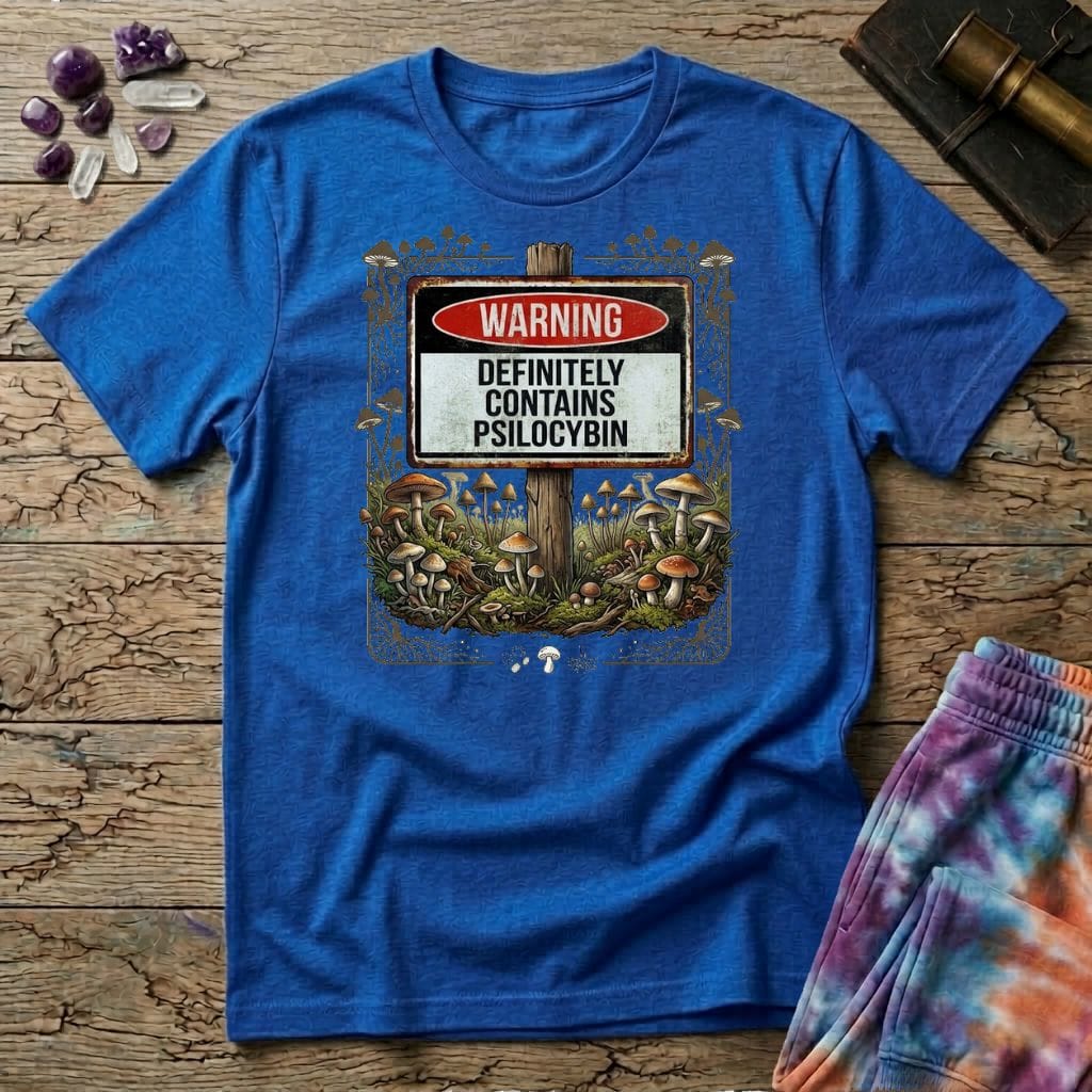 Printify T-Shirt Warning Definitely Contains Psilocybin Mushroom T-Shirt Mushroom Magic Mushroom T-Shirt