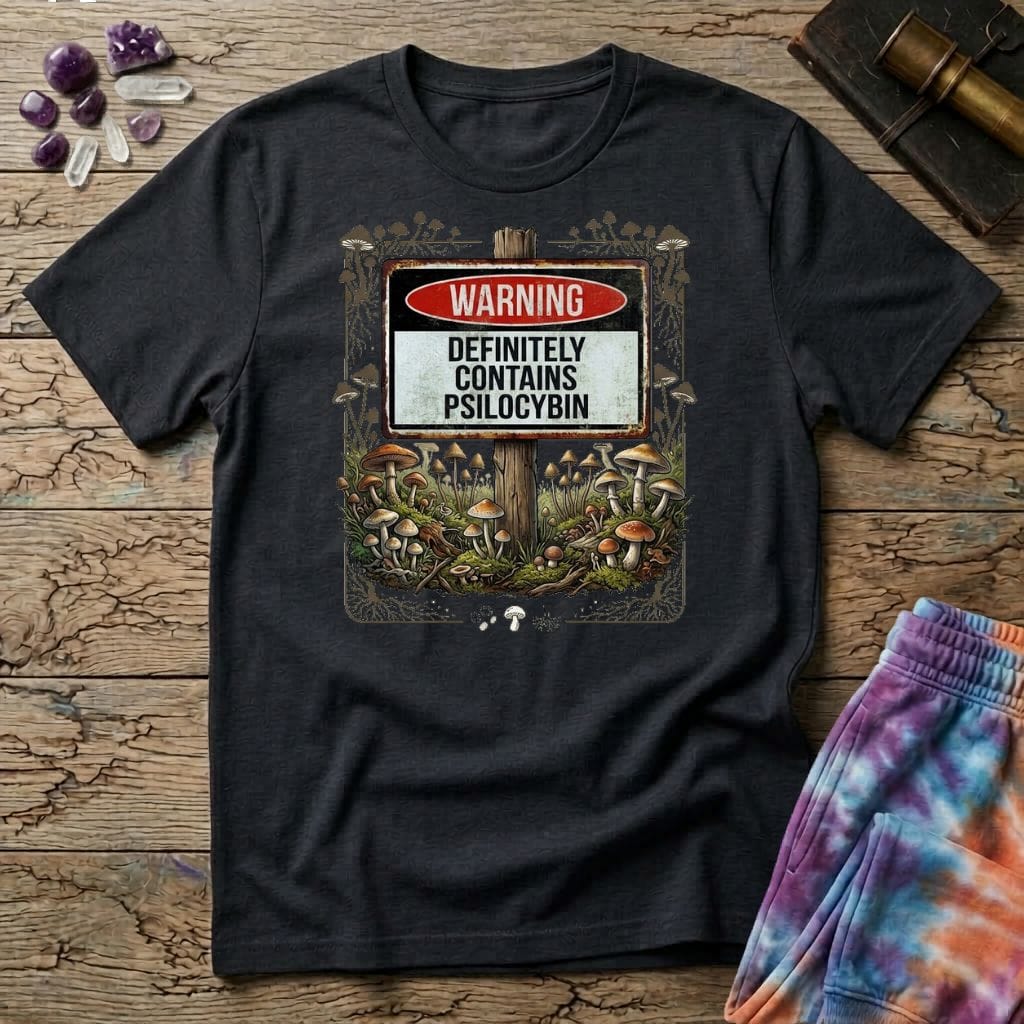 Printify T-Shirt Warning Definitely Contains Psilocybin Mushroom T-Shirt Mushroom Magic Mushroom T-Shirt