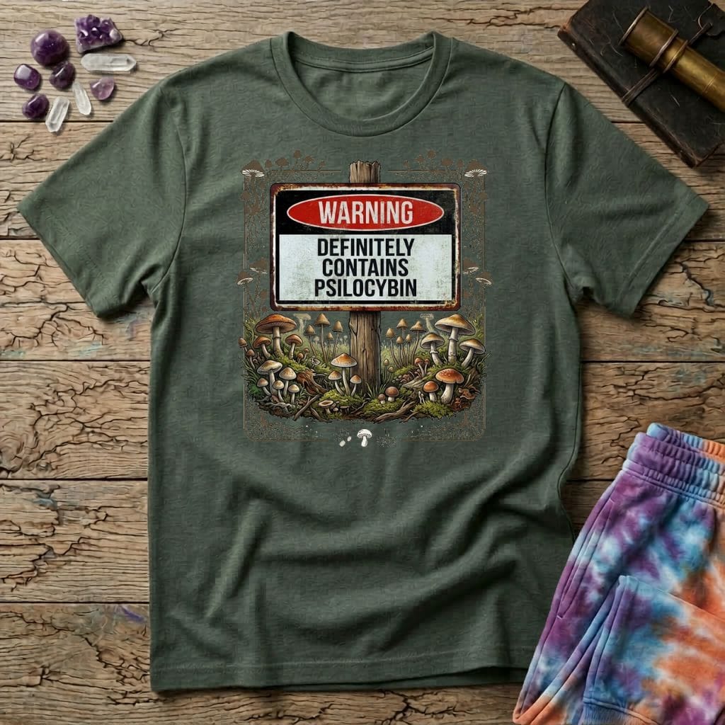 Printify T-Shirt Warning Definitely Contains Psilocybin Mushroom T-Shirt Mushroom Magic Mushroom T-Shirt