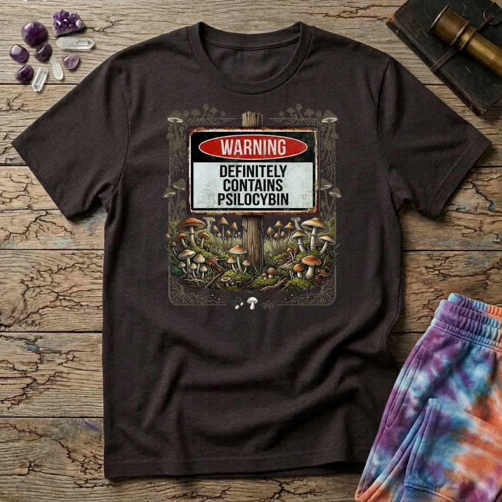 Printify T-Shirt Warning Definitely Contains Psilocybin Mushroom T-Shirt Mushroom Magic Mushroom T-Shirt