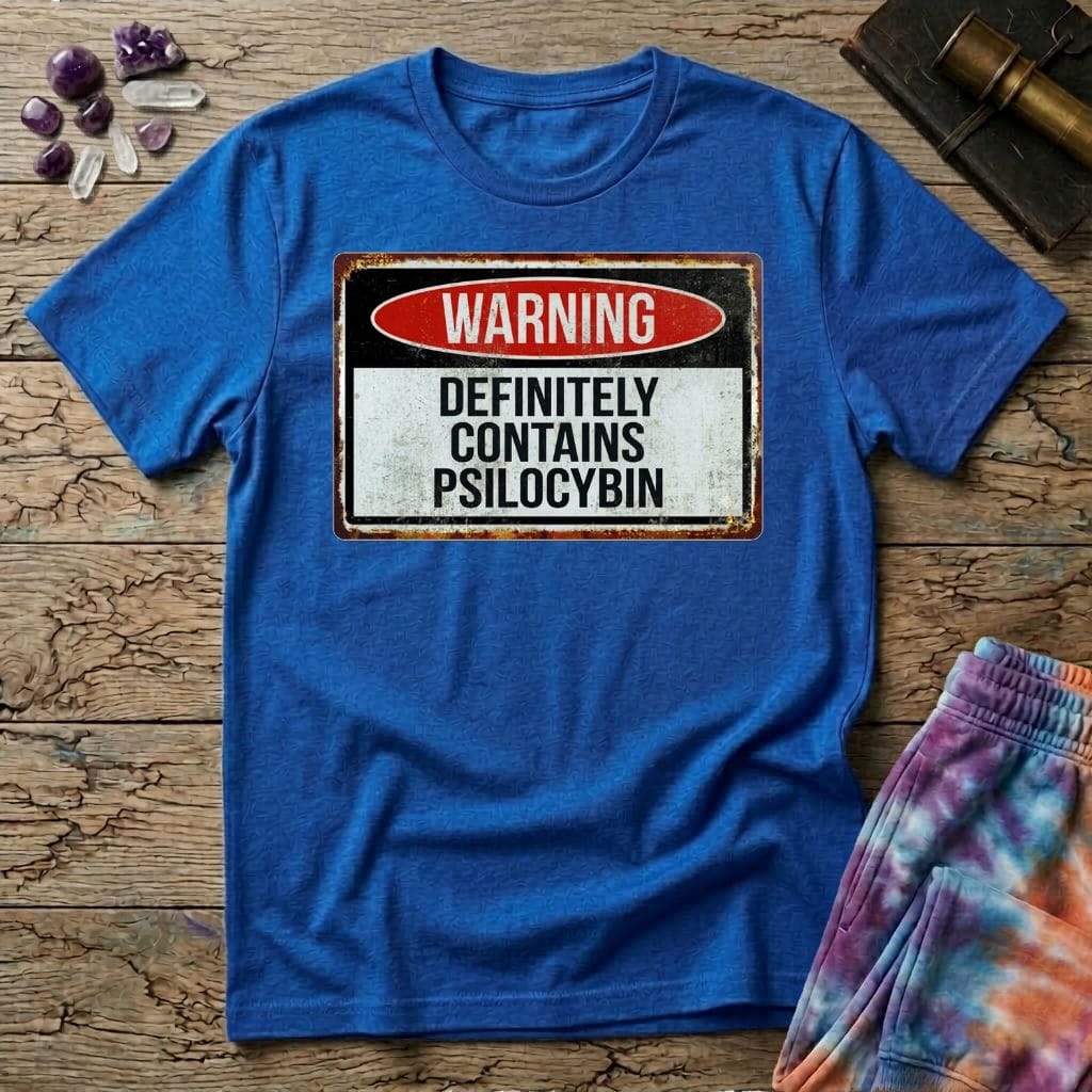 Printify T-Shirt Warning Definitely Contains Psilocybin T-Shirt Mushroom Magic Mushroom T-Shirt
