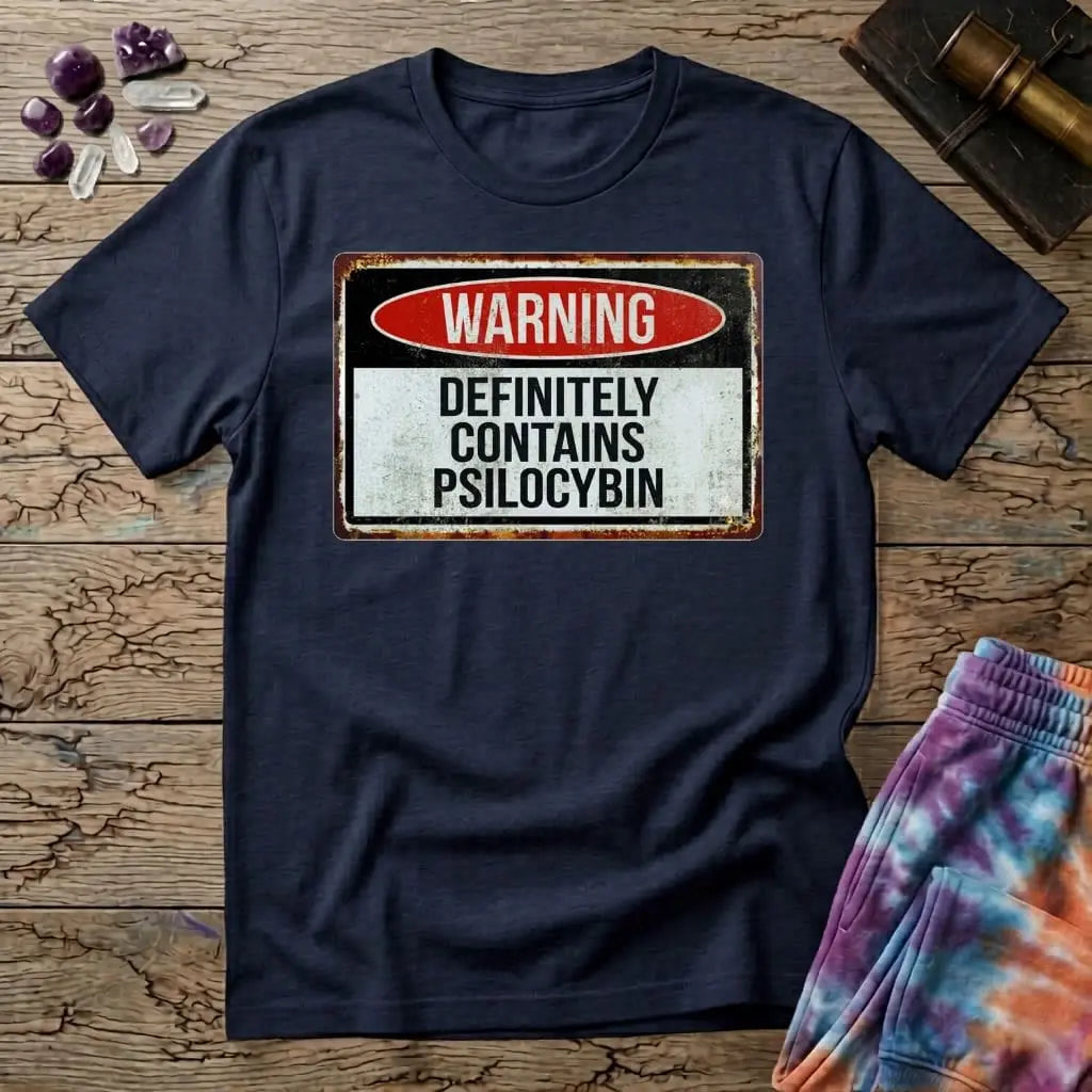 Printify T-Shirt Warning Definitely Contains Psilocybin T-Shirt Mushroom Magic Mushroom T-Shirt