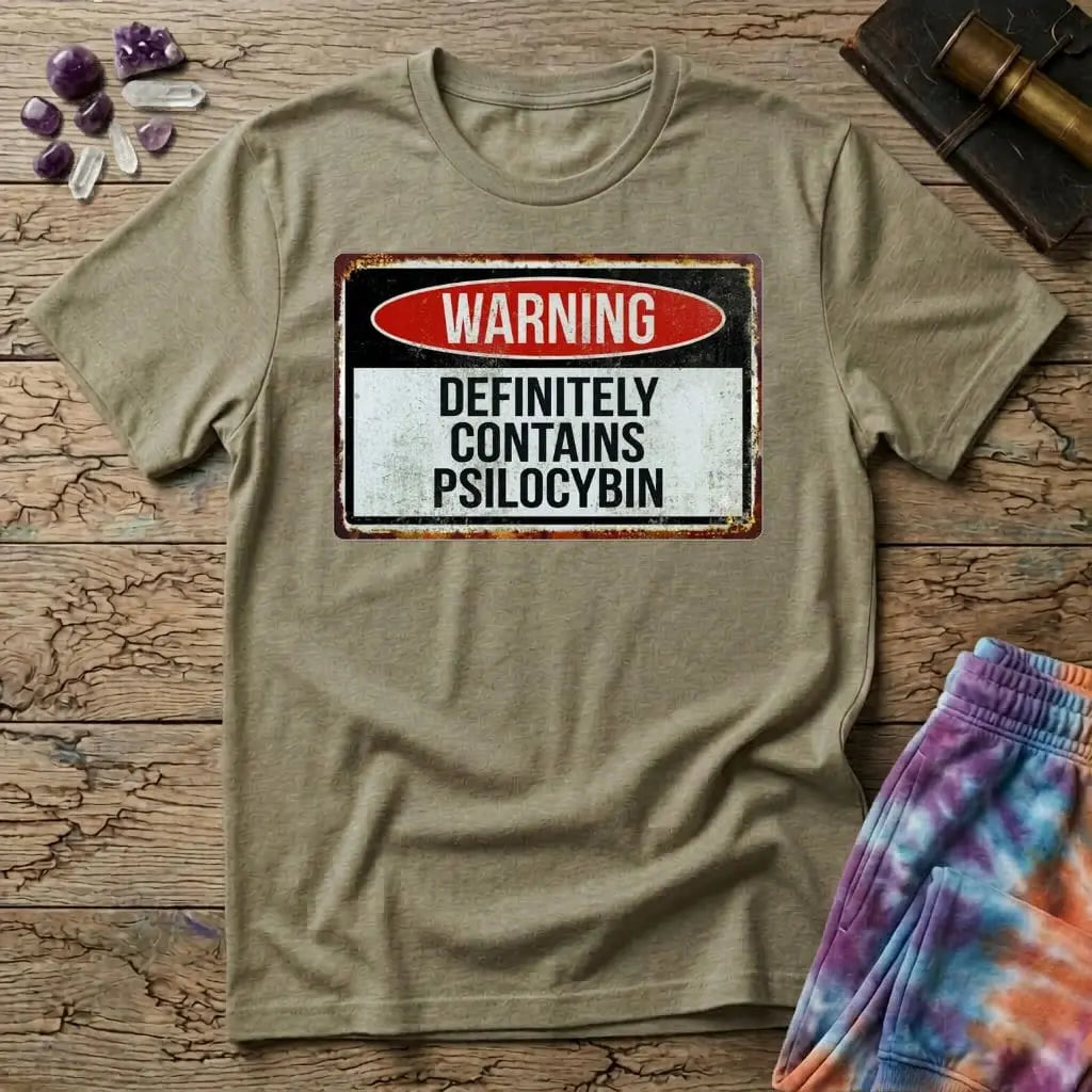 Printify T-Shirt Warning Definitely Contains Psilocybin T-Shirt Mushroom Magic Mushroom T-Shirt