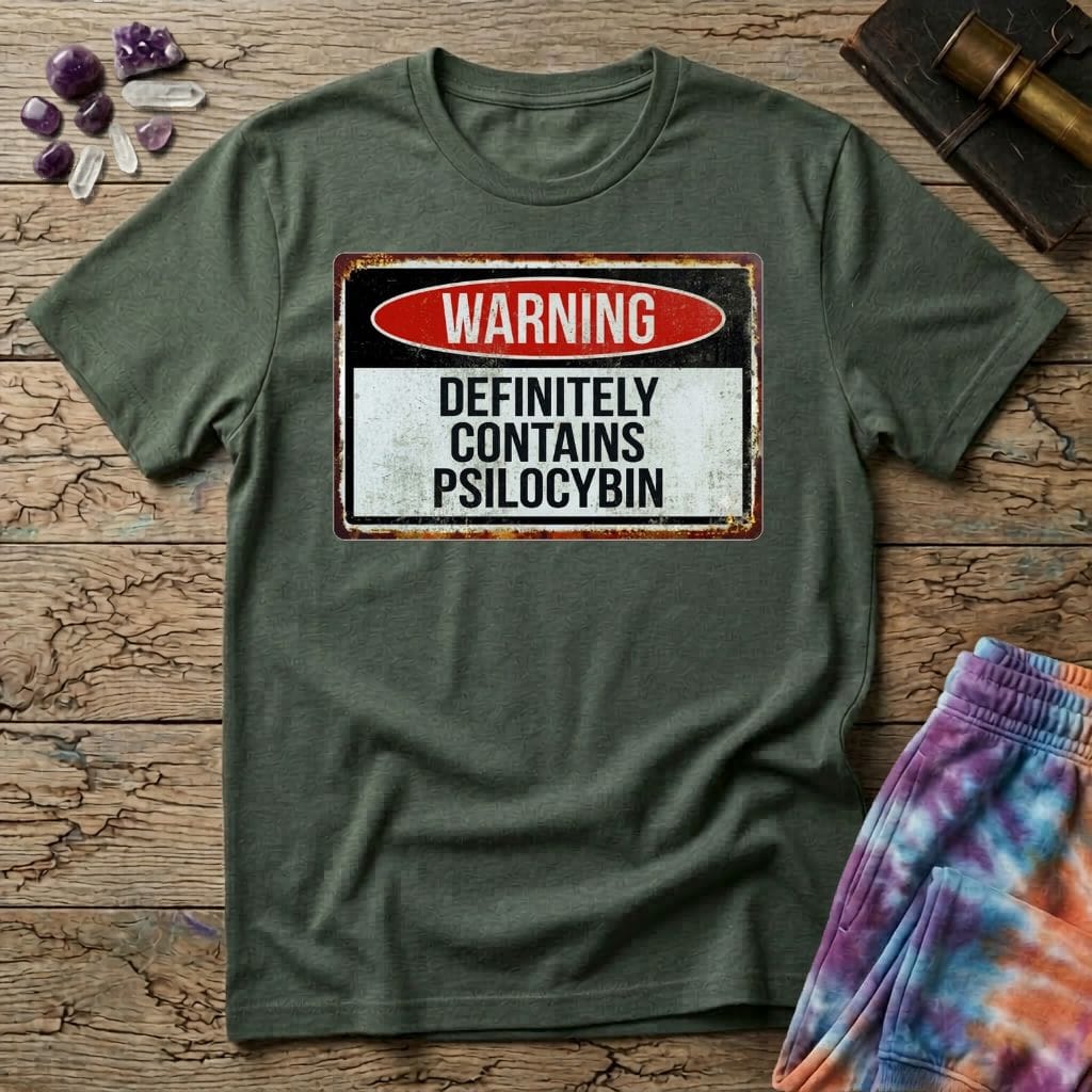 Printify T-Shirt Warning Definitely Contains Psilocybin T-Shirt Mushroom Magic Mushroom T-Shirt