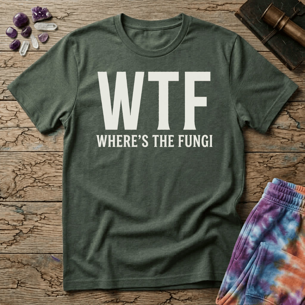 Printify T-Shirt Where's The Fungi WTF Mushrooms T-Shirt Mushroom Magic Mushroom T-Shirt