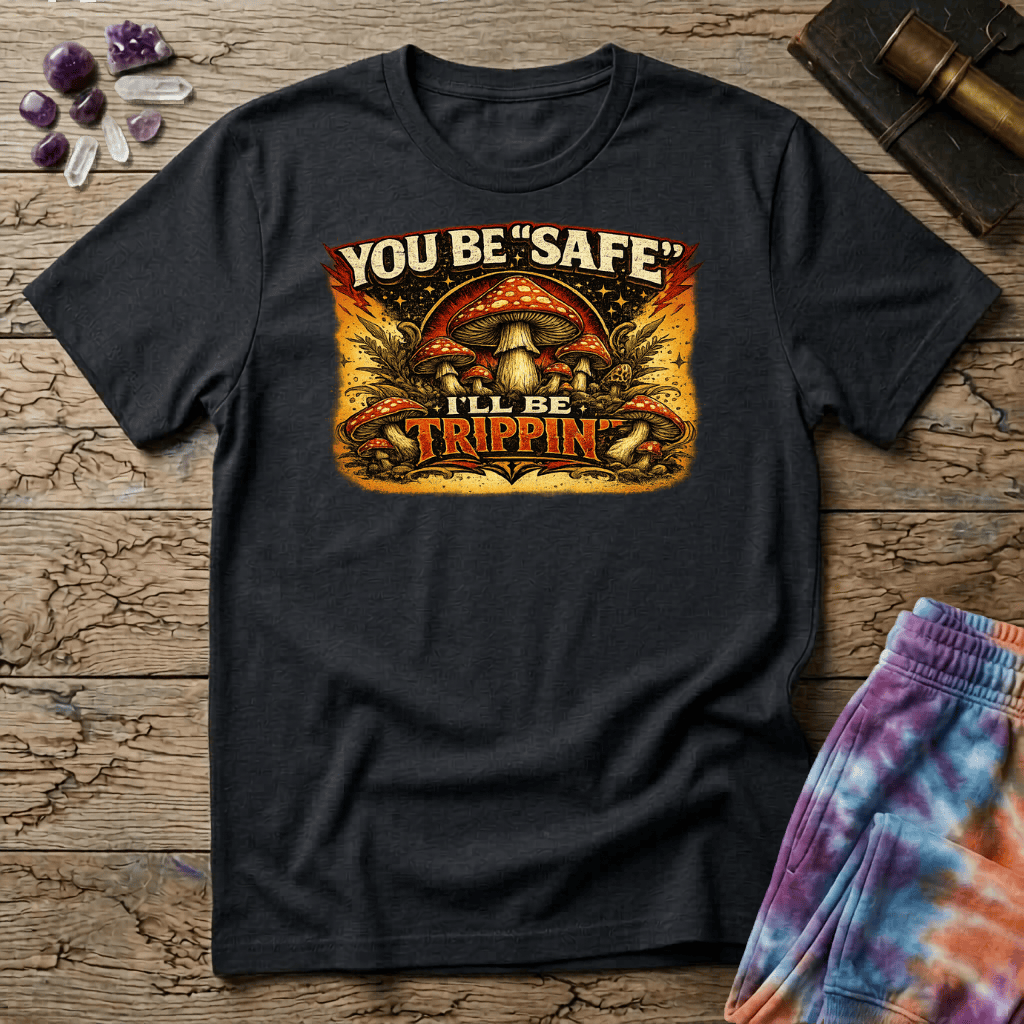 Printify T-Shirt Youll Be Safe Ill Be Trippin T-Shirt Mushroom Magic Mushroom T-Shirt