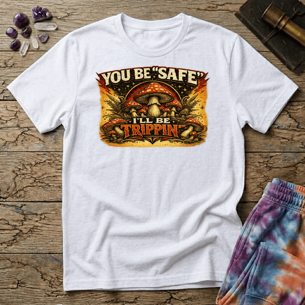 Printify T-Shirt Youll Be Safe Ill Be Trippin T-Shirt Mushroom Magic Mushroom T-Shirt