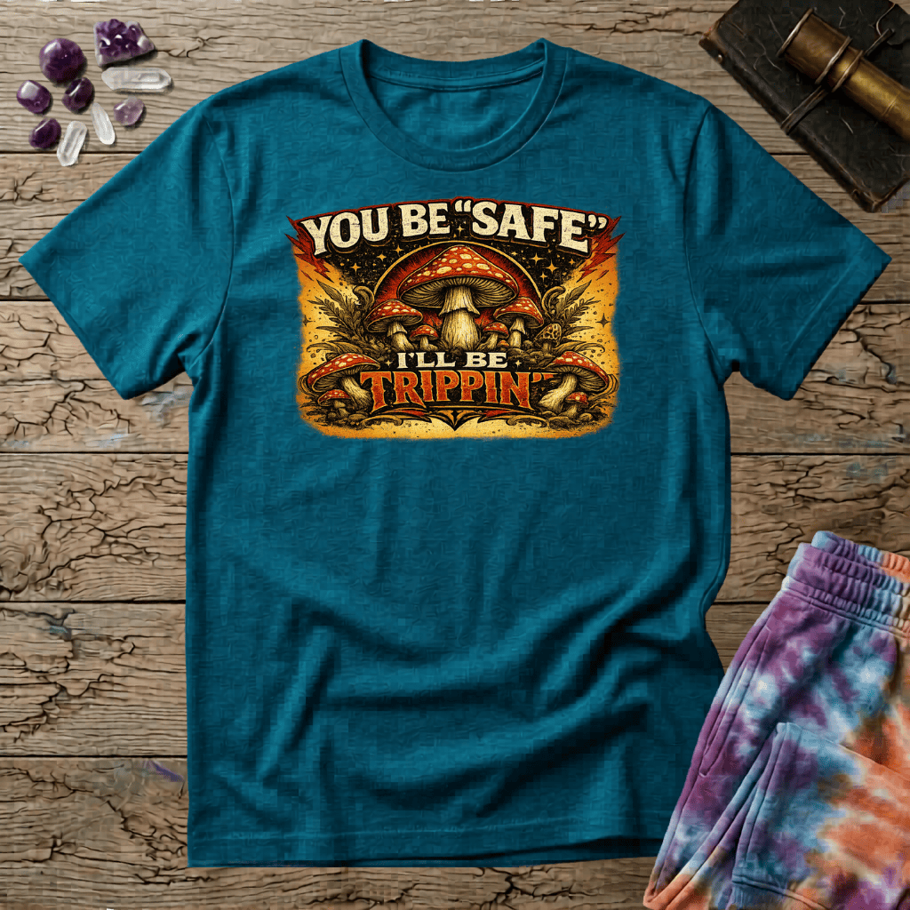Printify T-Shirt Youll Be Safe Ill Be Trippin T-Shirt Mushroom Magic Mushroom T-Shirt