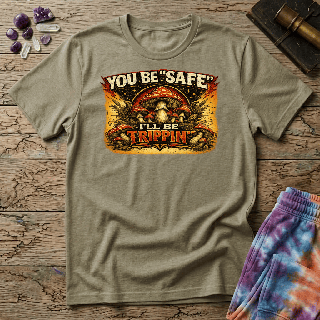 Printify T-Shirt Youll Be Safe Ill Be Trippin T-Shirt Mushroom Magic Mushroom T-Shirt