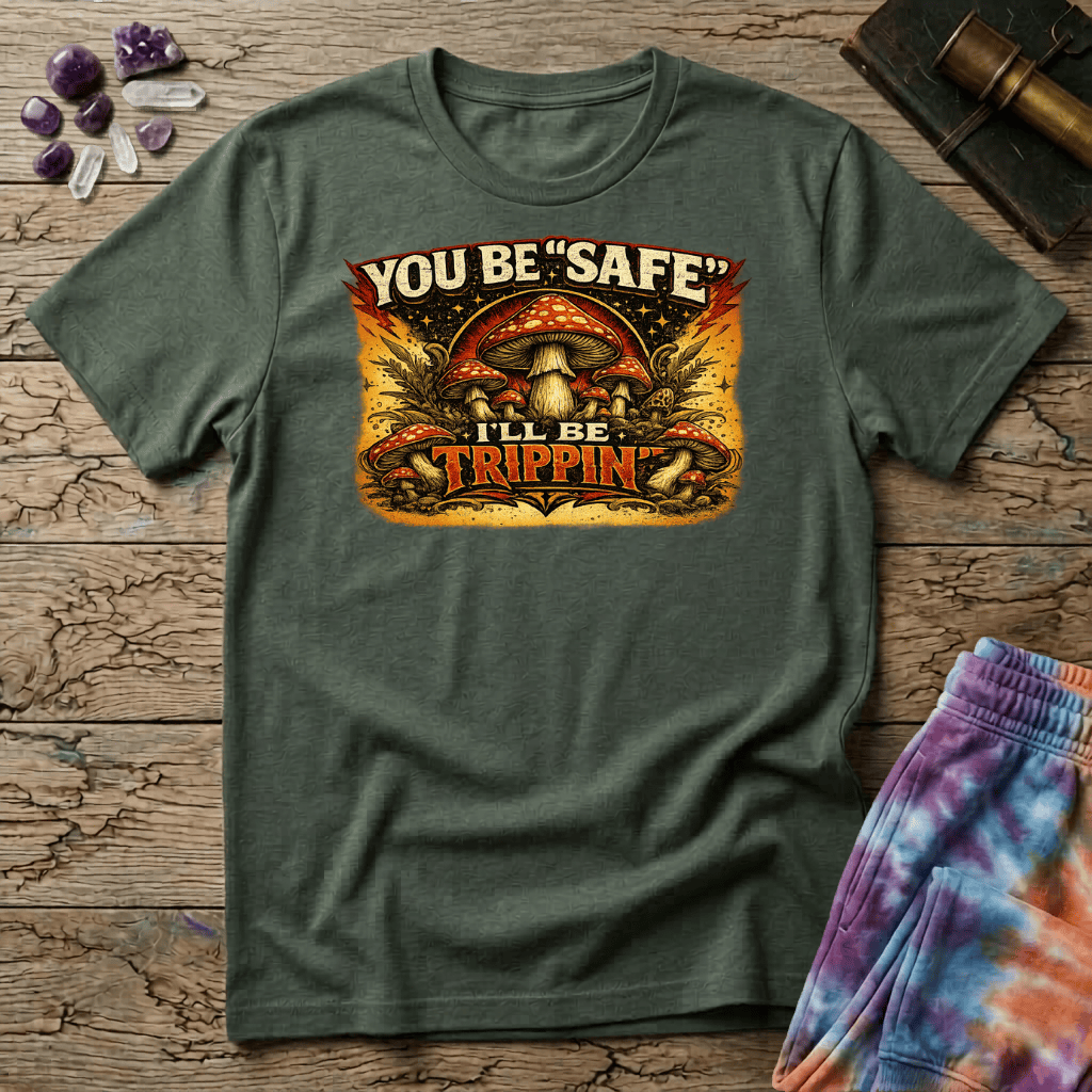 Printify T-Shirt Youll Be Safe Ill Be Trippin T-Shirt Mushroom Magic Mushroom T-Shirt