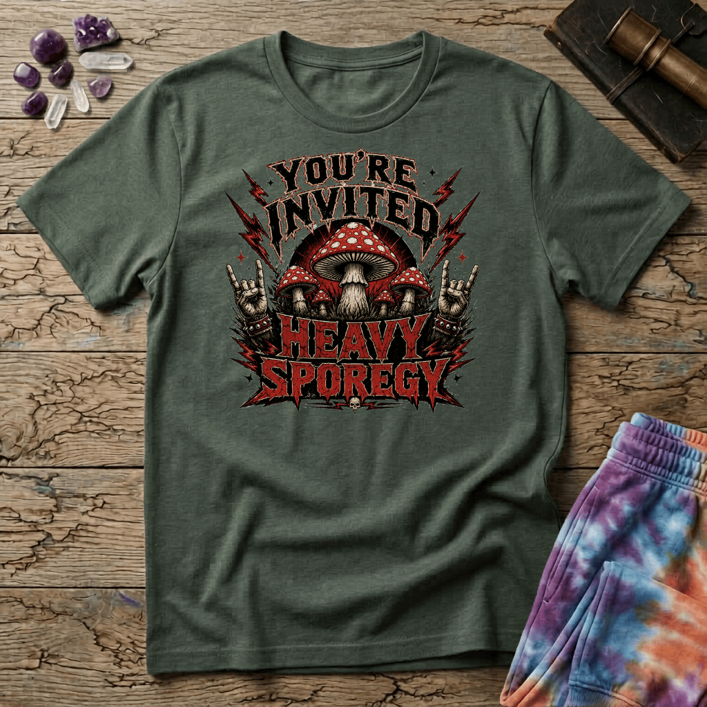 Printify T-Shirt Youre Invited Heavy Sporegy T-Shirt Mushroom Magic Mushroom T-Shirt