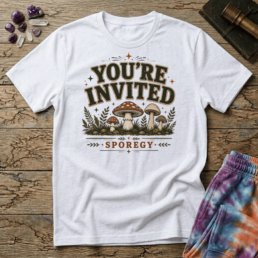 Printify T-Shirt Youre Invited Sporegy T-Shirt Mushroom Magic Mushroom T-Shirt