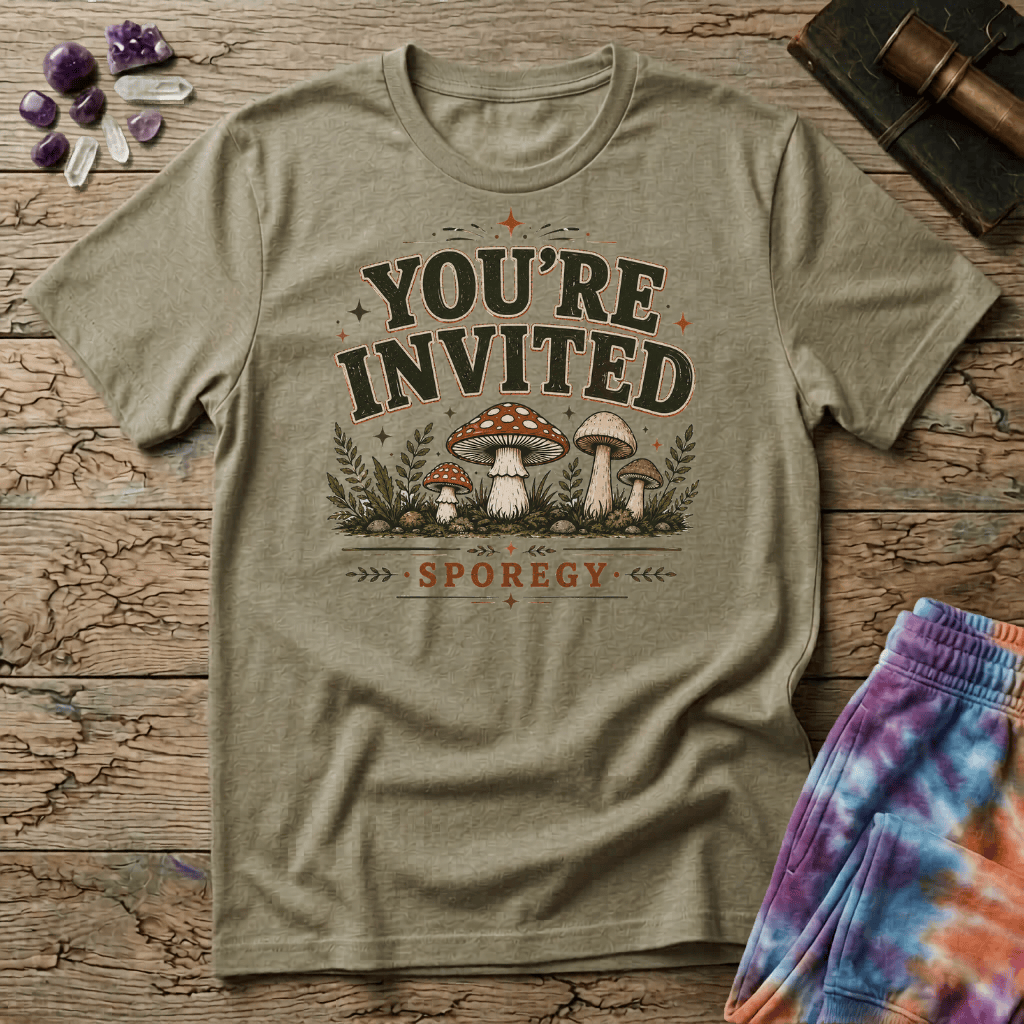 Printify T-Shirt Youre Invited Sporegy T-Shirt Mushroom Magic Mushroom T-Shirt