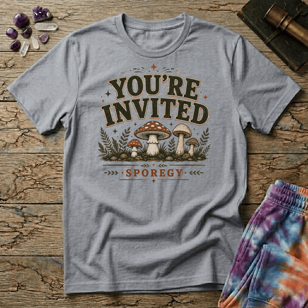 Printify T-Shirt Youre Invited Sporegy T-Shirt Mushroom Magic Mushroom T-Shirt