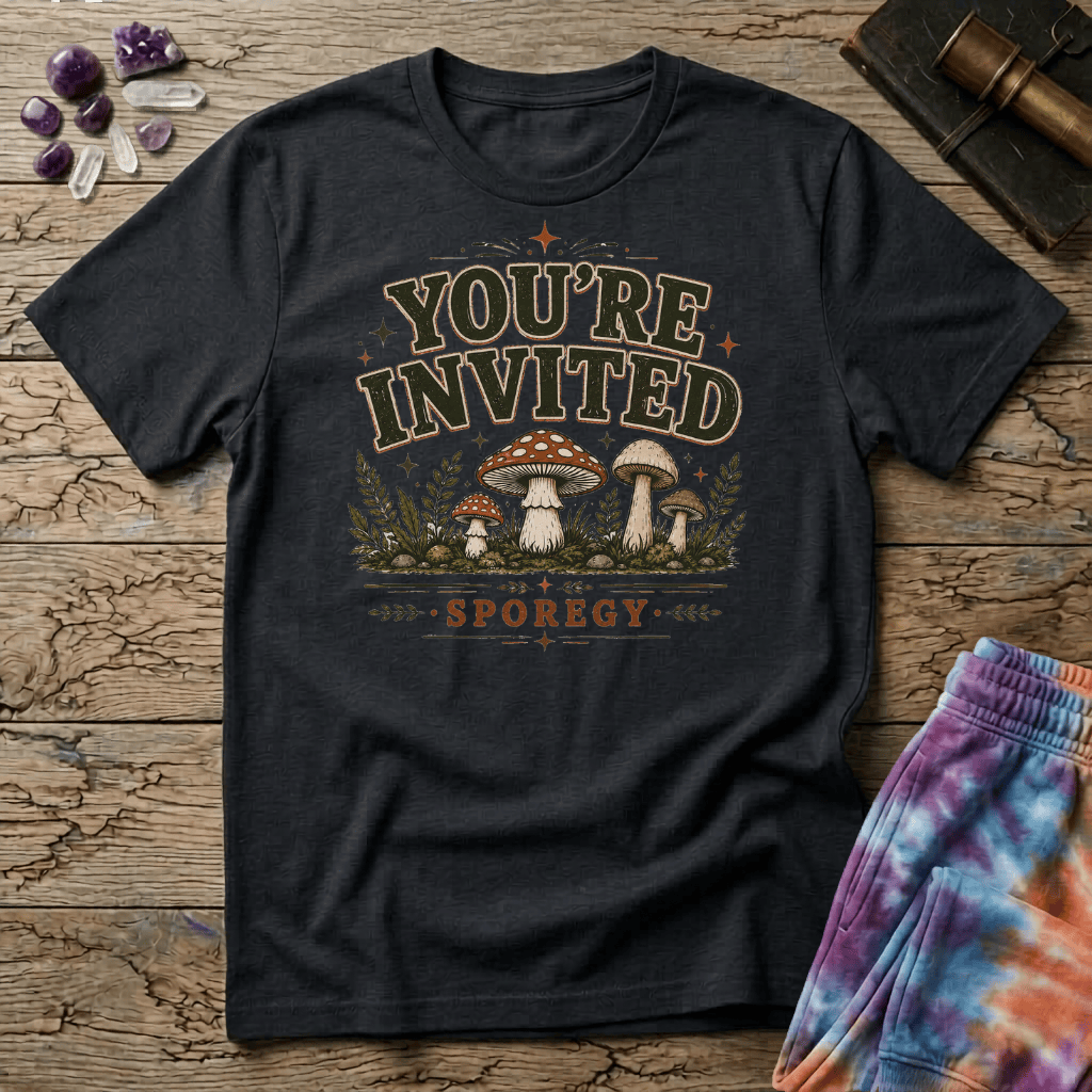 Printify T-Shirt Youre Invited Sporegy T-Shirt Mushroom Magic Mushroom T-Shirt